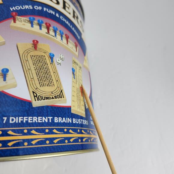 Solid Wood Teasers 7 Different Brain Busters Round Tin NEW Game Night Challenge - Picture 9 of 9